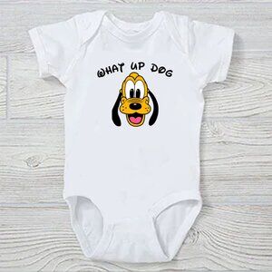PLUTO What up Dog Funny Disney Style 100% Cotton Baby ONESIE NEW with Tags